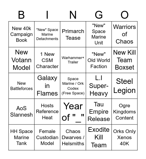 Warhammer Summer 2026 Bingo Card