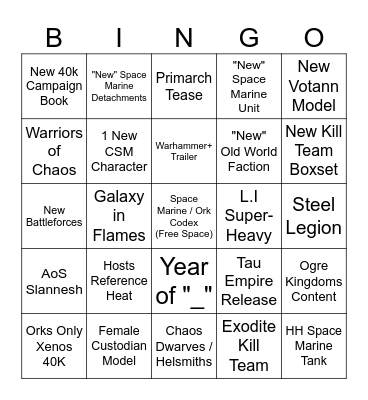Warhammer Summer 2026 Bingo Card