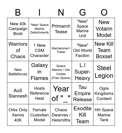 Warhammer Summer 2026 Bingo Card