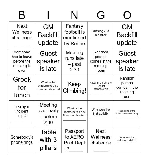Meeting Bingo Card
