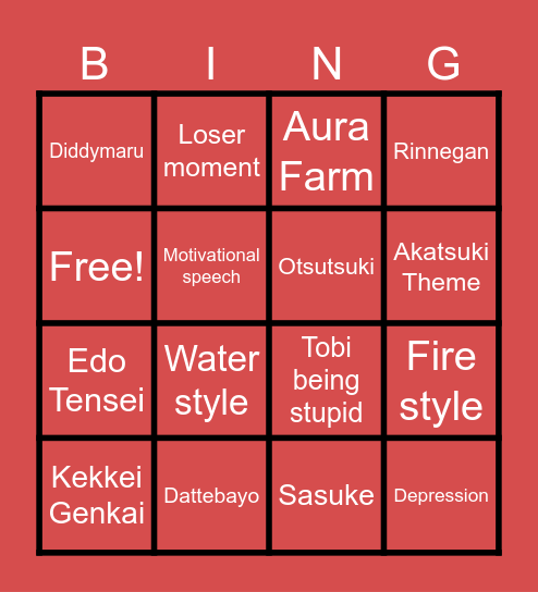 Naruto Bingo Card