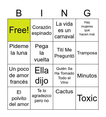 Bingo Musical Bingo Card