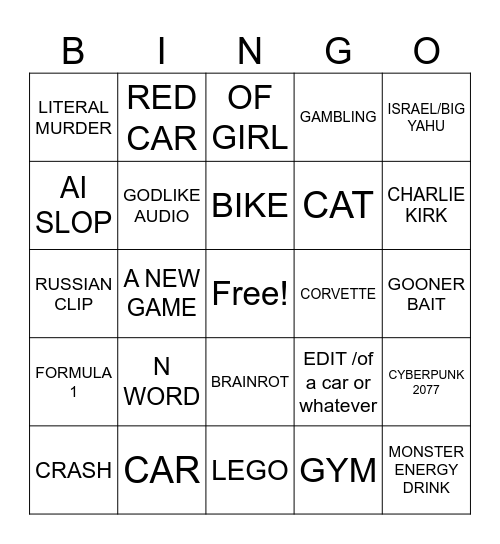 Masculine Instagram Bingo Card