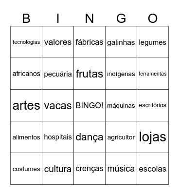 Cultura; Campo e Cidade Bingo Card
