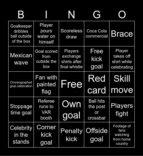 World Cup Bingo Card