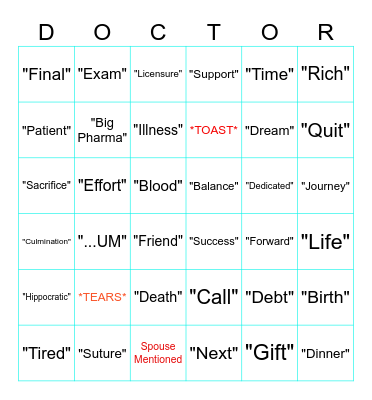 BINGO YOU'RE A DOCTORO! Bingo Card