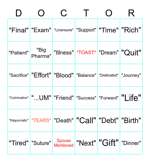 BINGO YOU'RE A DOCTORO! Bingo Card