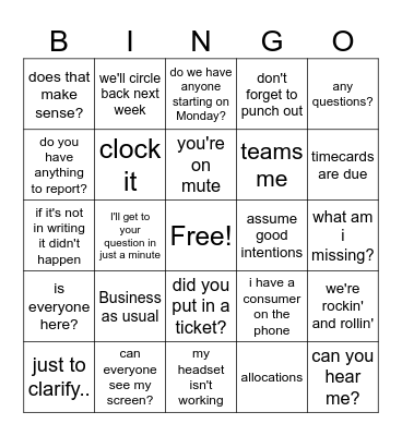 Office Buzzword Bingo Card