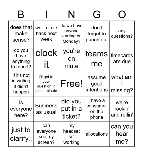 Office Buzzword Bingo Card