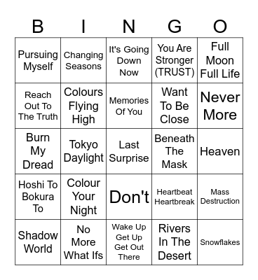 Persona Songs To Hear Bingo Card