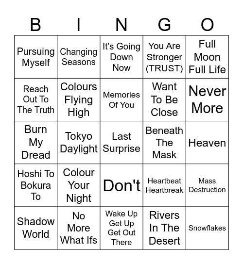 Persona Songs To Hear Bingo Card