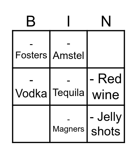 Shot bingo Card