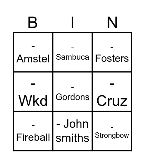 Shot bingo Card