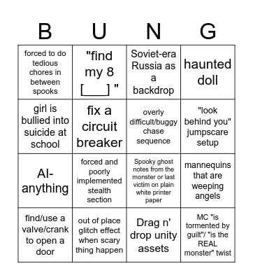 Horror Sloppa Bungo Bingo Card