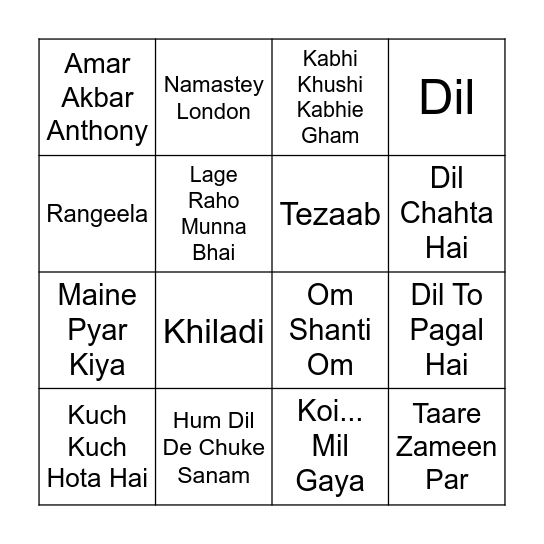 From the clue, Guess the movie! Bingo Card