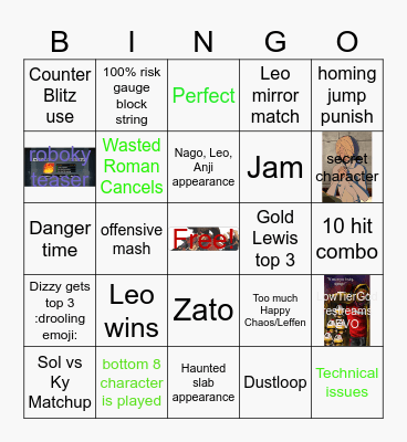 Strive evo Bingo Card