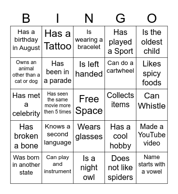 People Bingo!!! Bingo Card