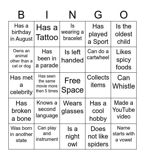 People Bingo!!! Bingo Card