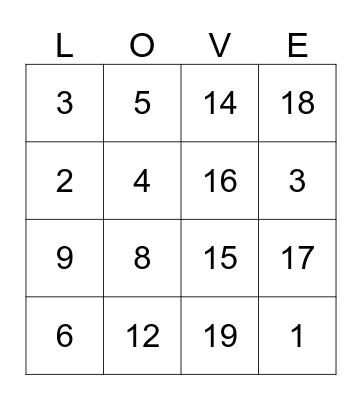 Valentine's Bingo Card