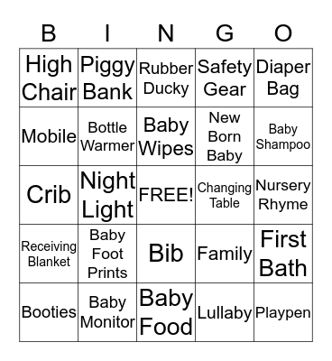 Baby Shower Bingo Card