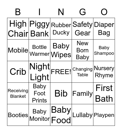 Baby Shower Bingo Card