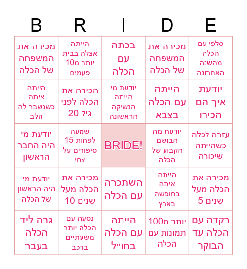 TEVEL’S Bachelorette party Bingo Card