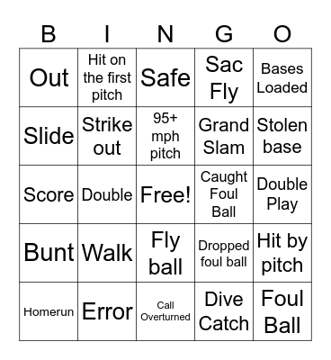 Baseball Bingo Card