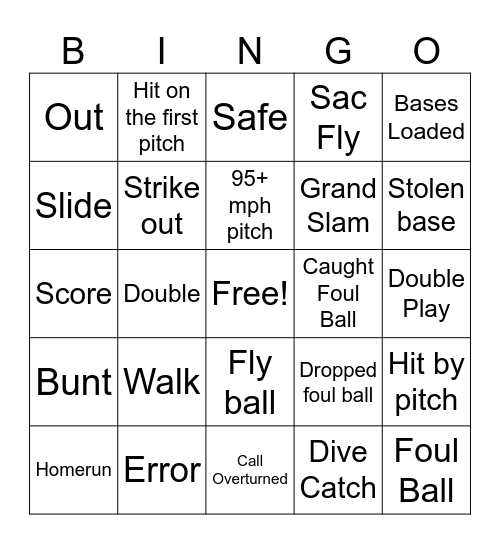 Baseball Bingo Card