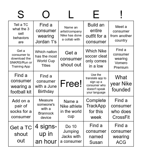 S.O.L.E Bingo Card