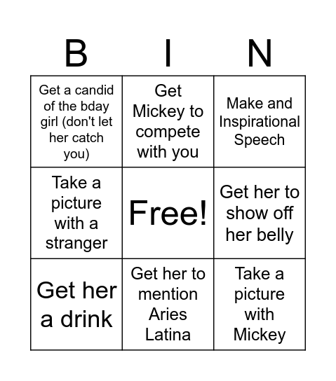 Mickey BDay Bingo Bash Bingo Card