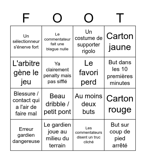 le foot Bingo Card