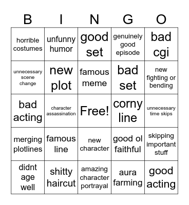 avatar Bingo Card