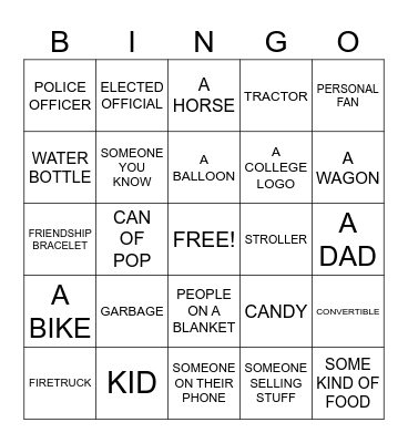SUMMER PARADE Bingo Card
