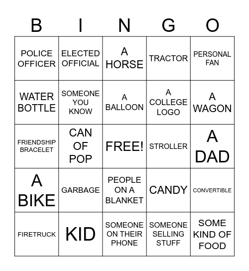 SUMMER PARADE Bingo Card