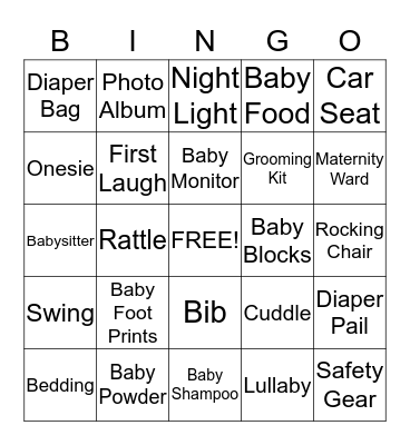Baby Shower Bingo Card