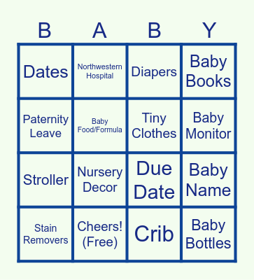 Baby Shower Baby Bingo Card