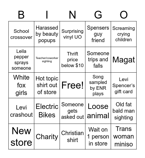 Crossgates bingo Card