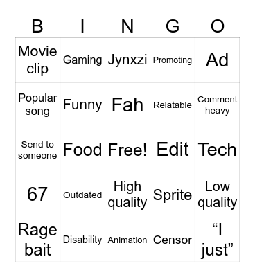 TikTok bingo Card