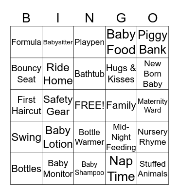 Baby Shower Bingo Card