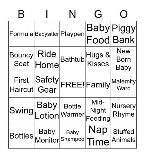 Baby Shower Bingo Card