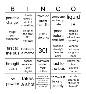 Thirty Flags Bus Bingo Card