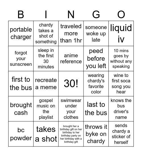 Thirty Flags Bus Bingo Card