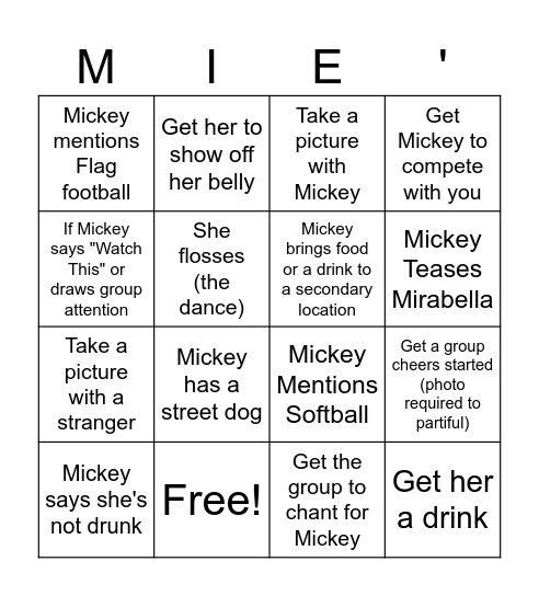 Mickeys Bingo Bash Bingo Card