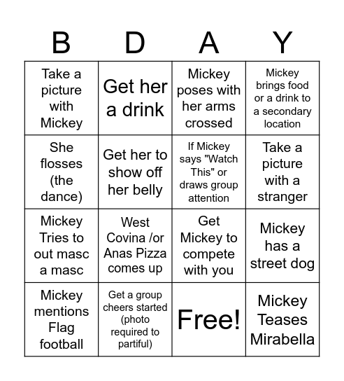 Mickeys Bingo Bash Bingo Card