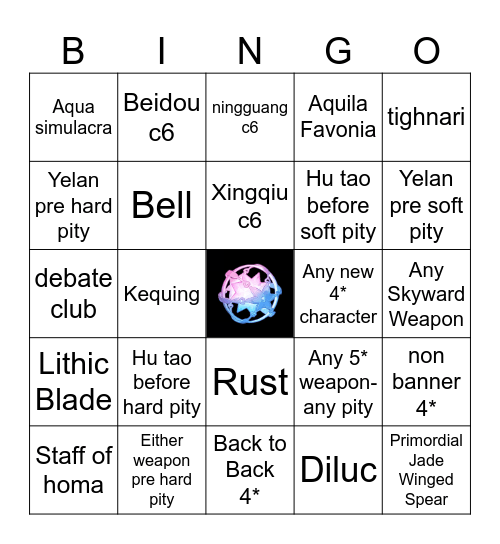 Genshin Wishing Bingo Card