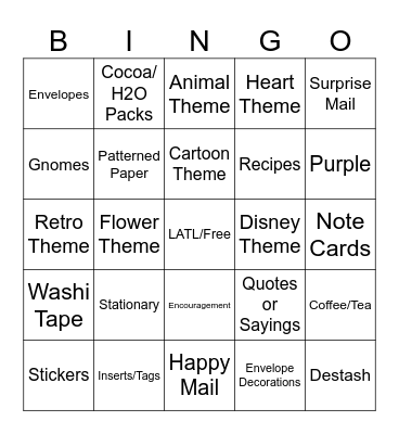Letters Across The Land Bingo Card