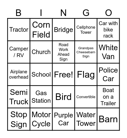 Bus Bingo Card