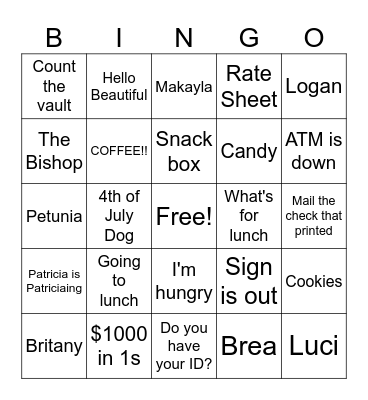 Tuesday Bingo Card