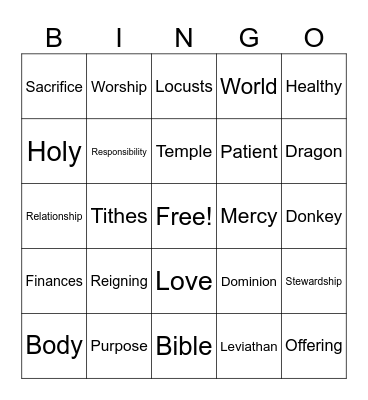 Raining With Purpose Bingo Card