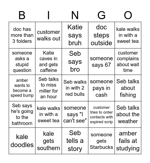 Saturday bingo Card
